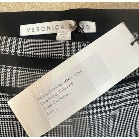 NWT - VERONICA BEARD White, Gray, and Black Glen Plaid "Cigarette" Pants - 6 - Picture 10 of 11